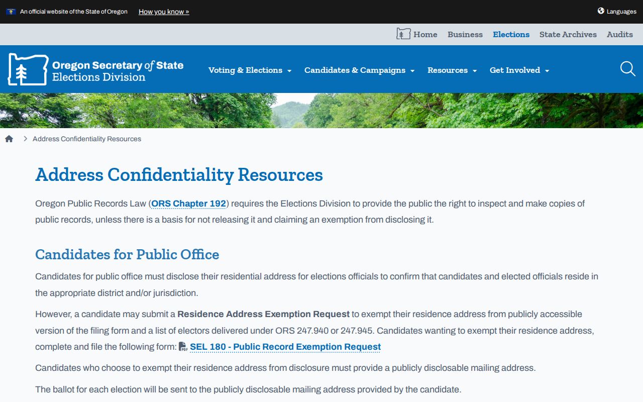 Tualatin resident lookup Oregon voter address confidentiality guidance
