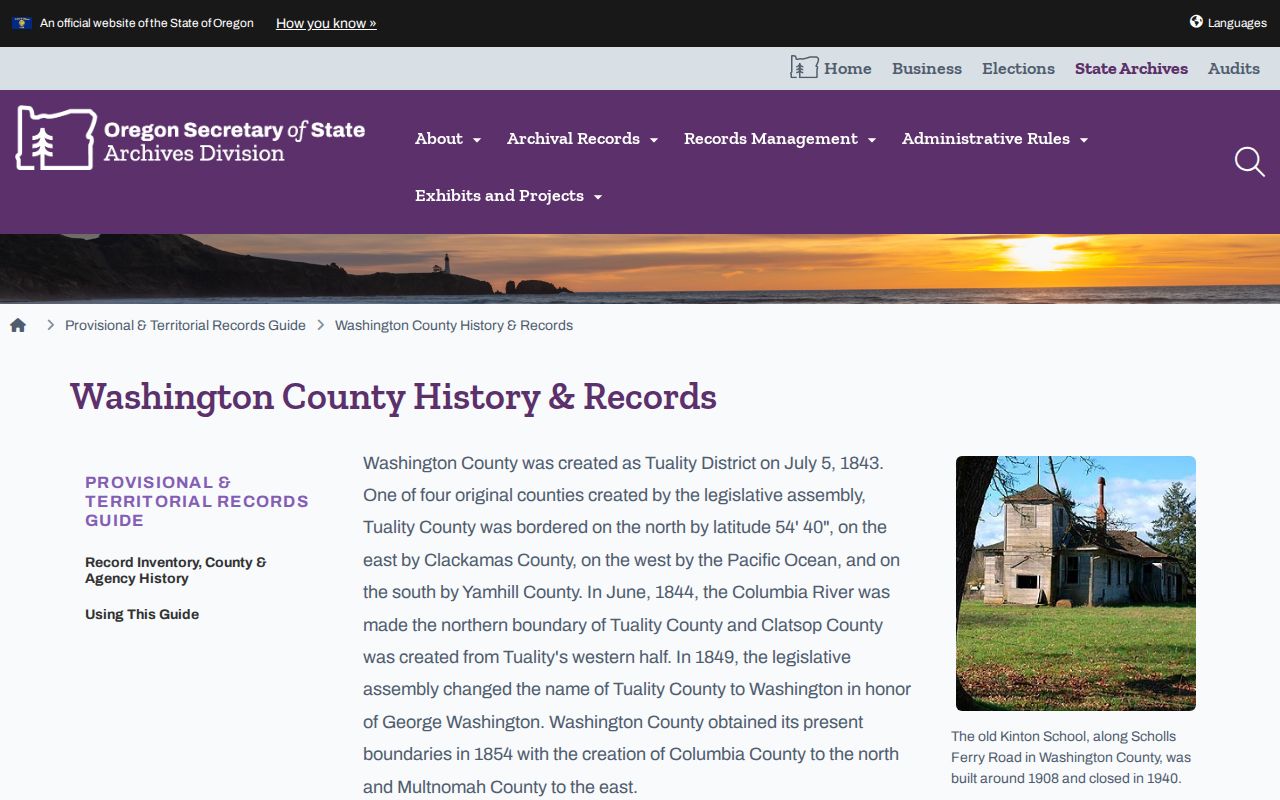 Tualatin previous residents research through Oregon Archives Washington County records