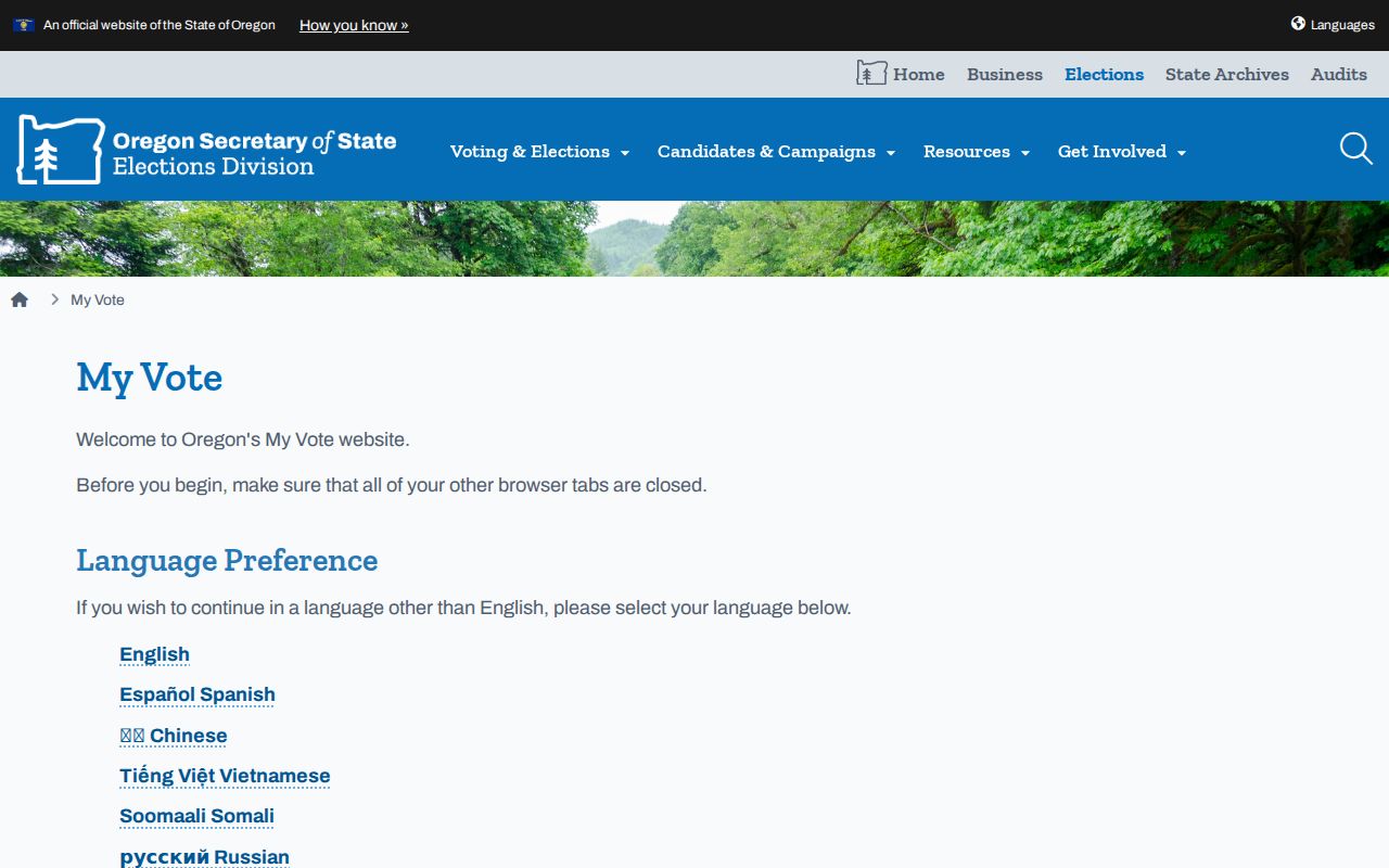Tualatin resident directory Oregon My Vote voter self-service page