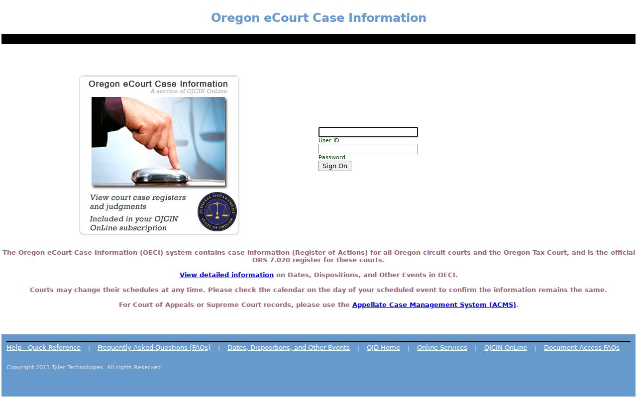 Tualatin resident lookup Oregon eCourt Case Information search entry screen