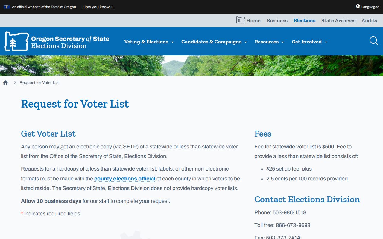 Tualatin resident directory Oregon voter-list request form