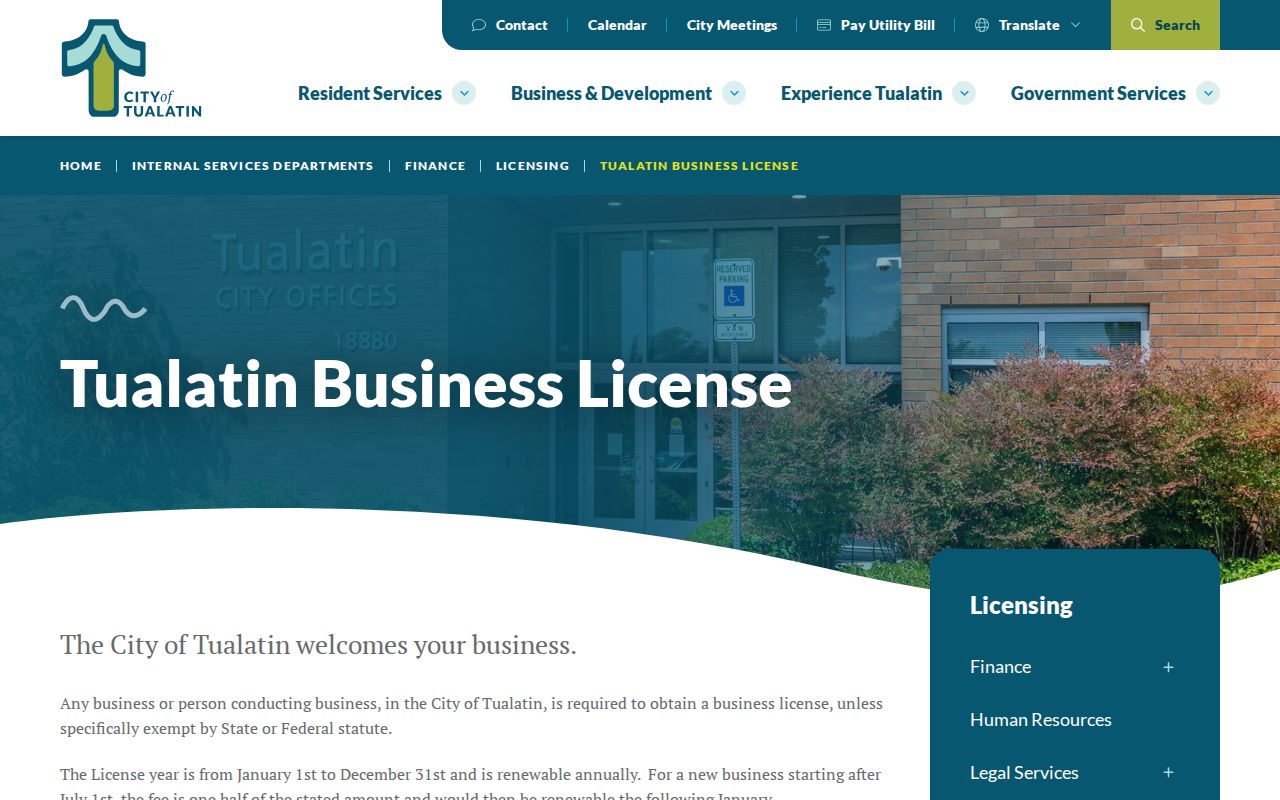 Tualatin previous residents address research source from a City license form