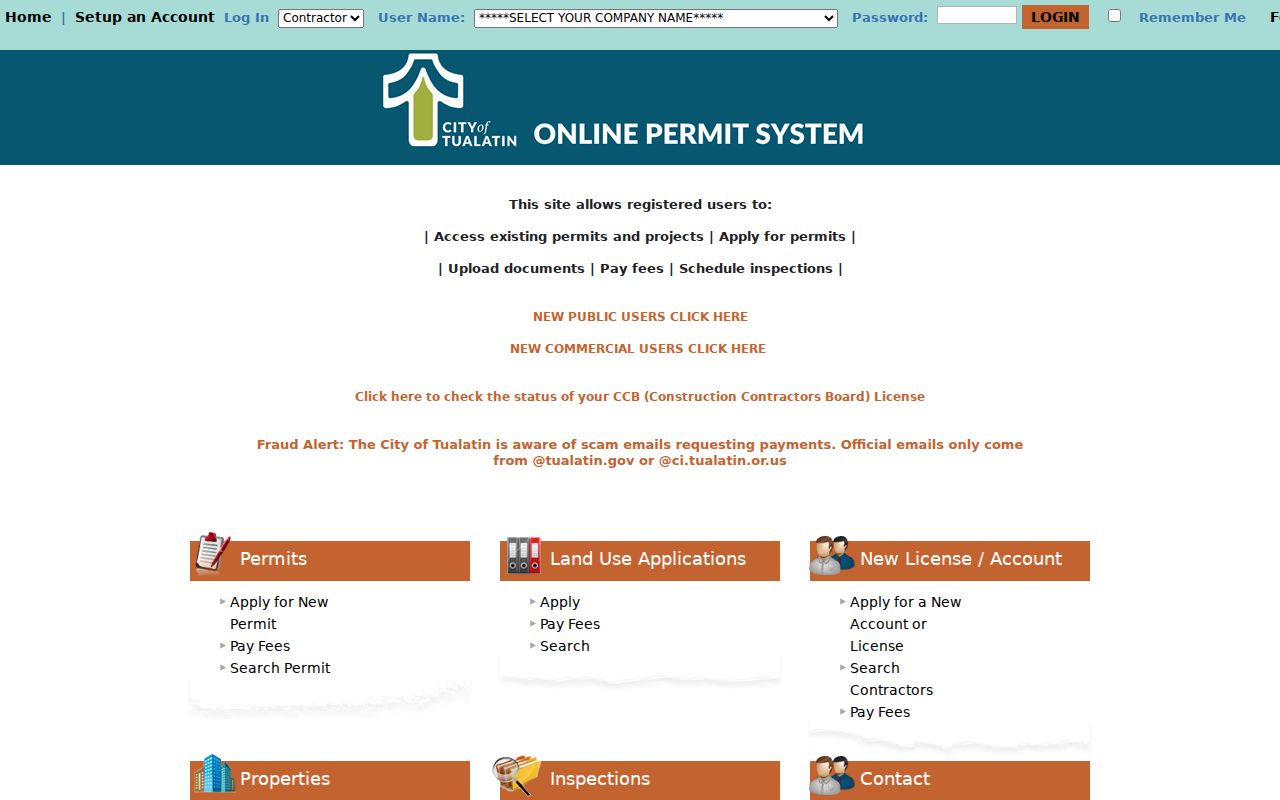 Tualatin resident directory eTRAKiT property and permit portal