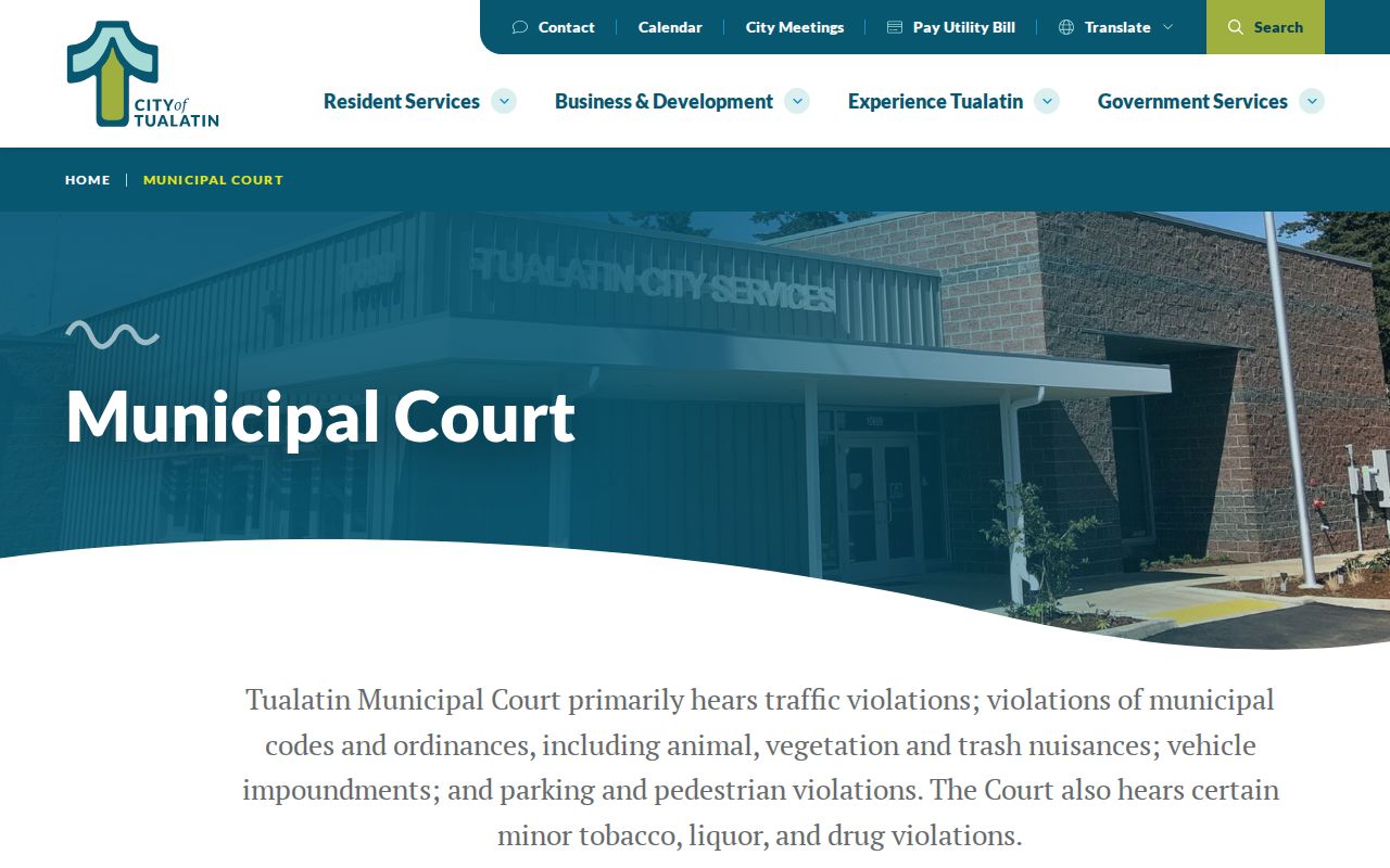 Tualatin resident directory municipal court information page